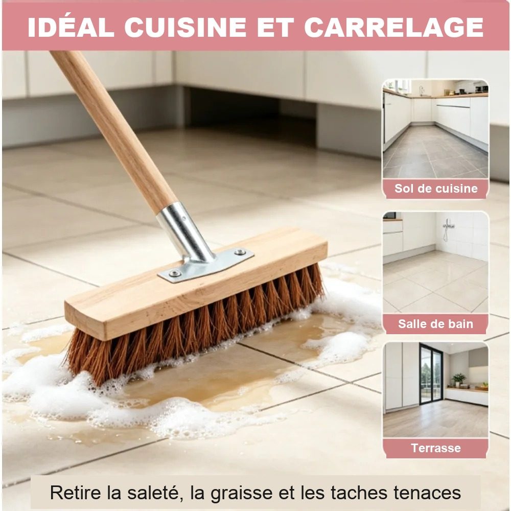 Balai coco sur carrelage de cuisine